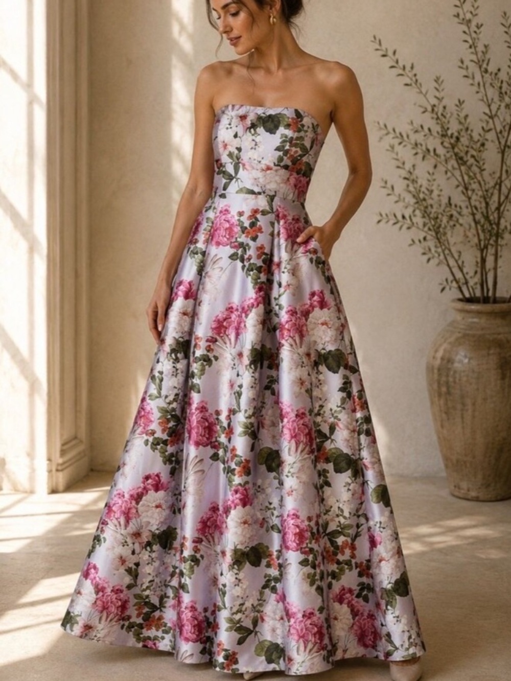 Sachin + Babi Giovanna Floral Strapless Gown in Perwinkle And Petals